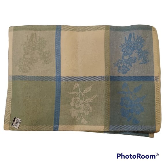 Cream Blue Green canvas floral Reversible Rectangle 19.5x13.5 Placemats Set of 4 - Picture 9 of 10
